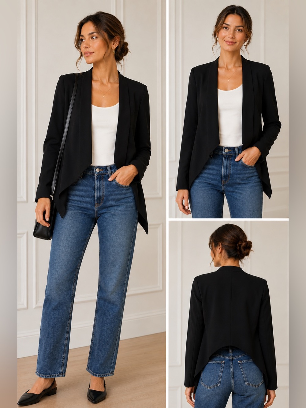 BCBGeneration Black Open Front Blazer | Draped Waterfall Jacket | Size M